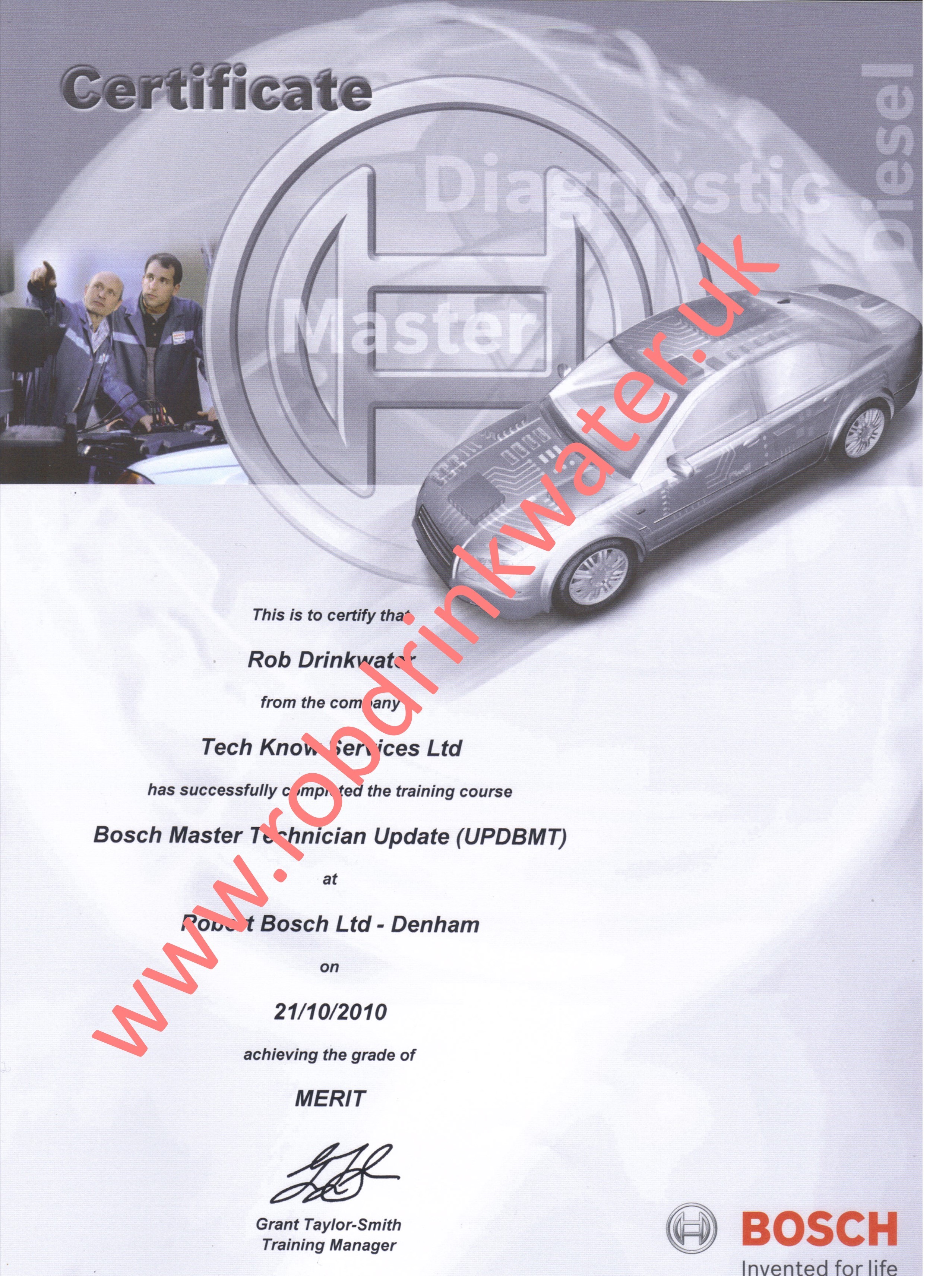 UPDBMT Bosch Master Technician Update 2010 Certificate