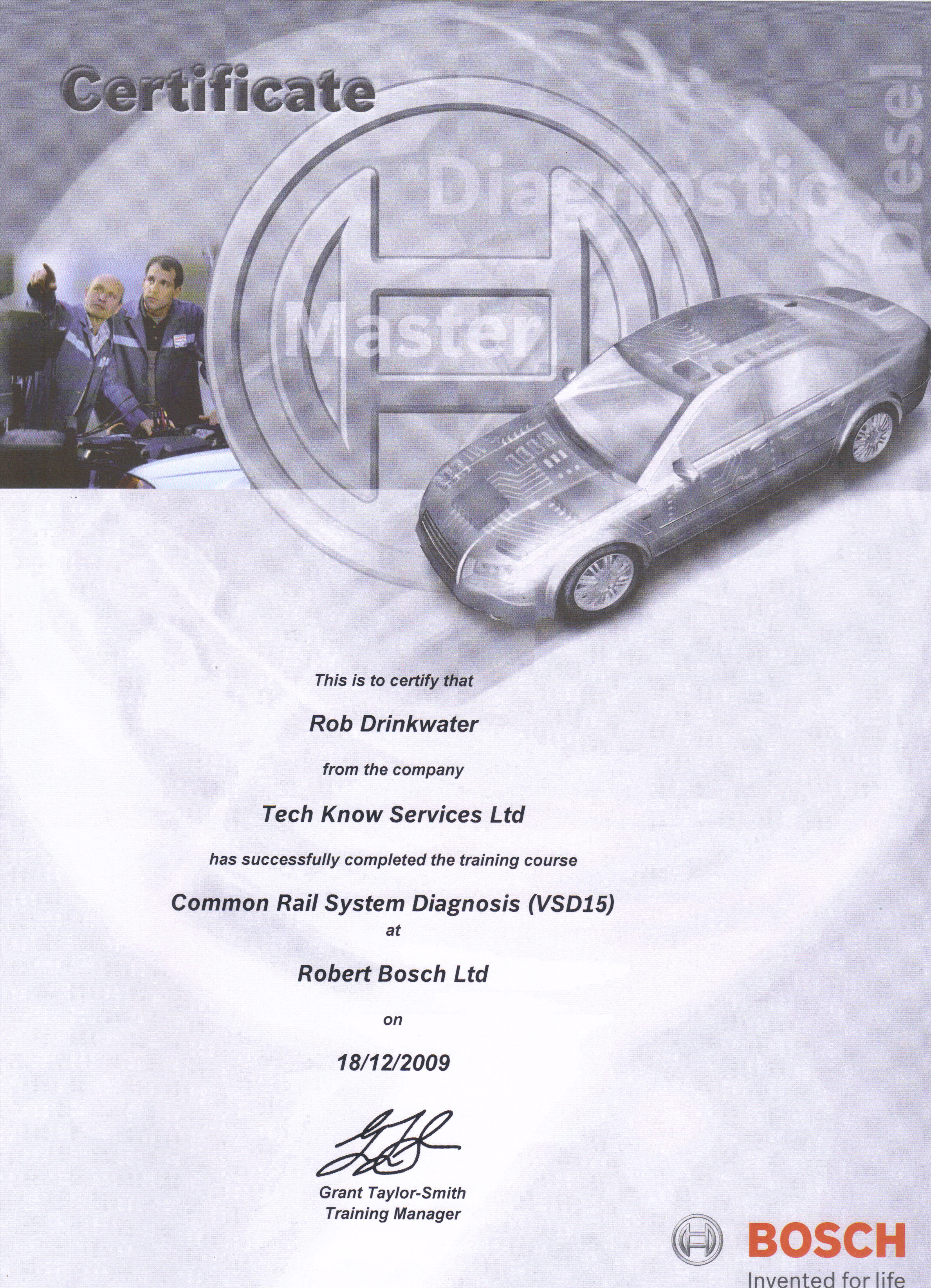 VSD15 Bosch Common Rail Diesel Systems Course Certificate