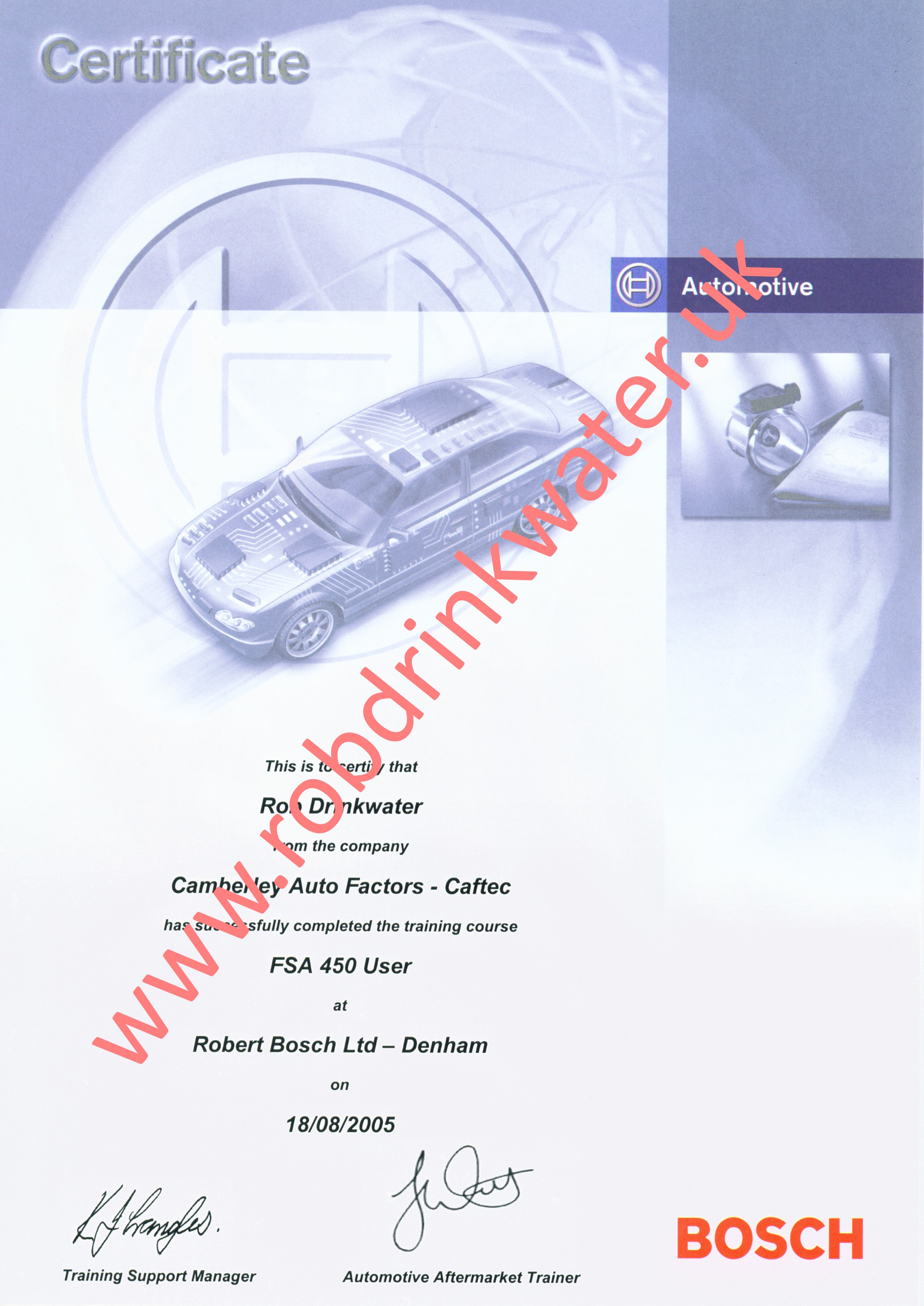 WTE3 Bosch FSA450 Course Certificate